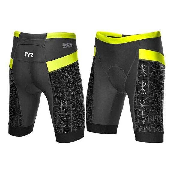 TYR Female Women's 8" Competitor Tri Short RECFO6A Black Lime, Size L - Picture 1 of 5